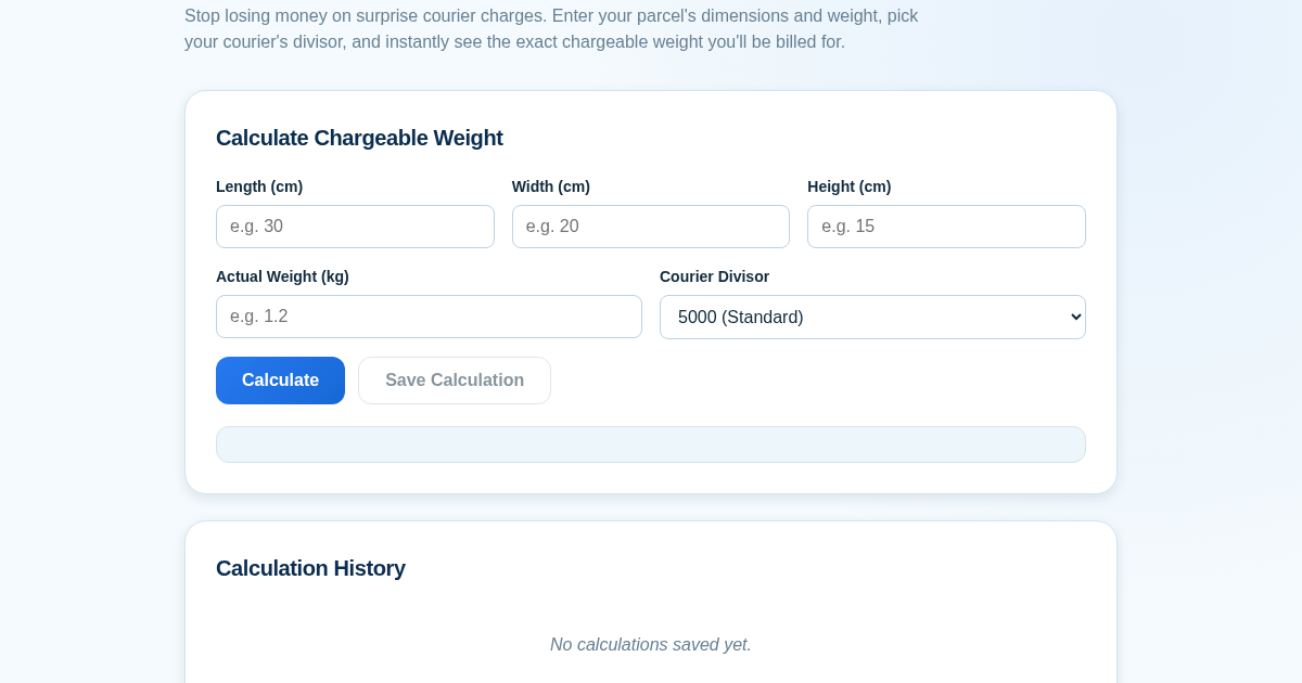 Parcel Volumetric Weight Calculator